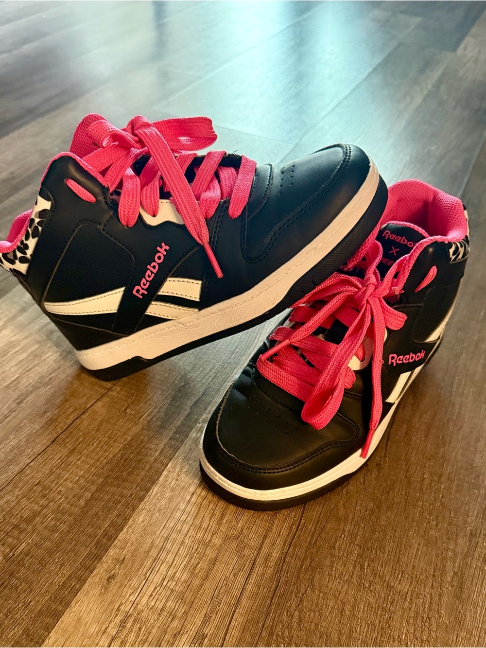 Reebok Black & Hot Pink Mid-Top Heelys with White Accents